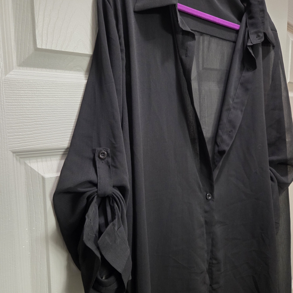 zeagoo Black Sheer Button-Front Shirt Dress